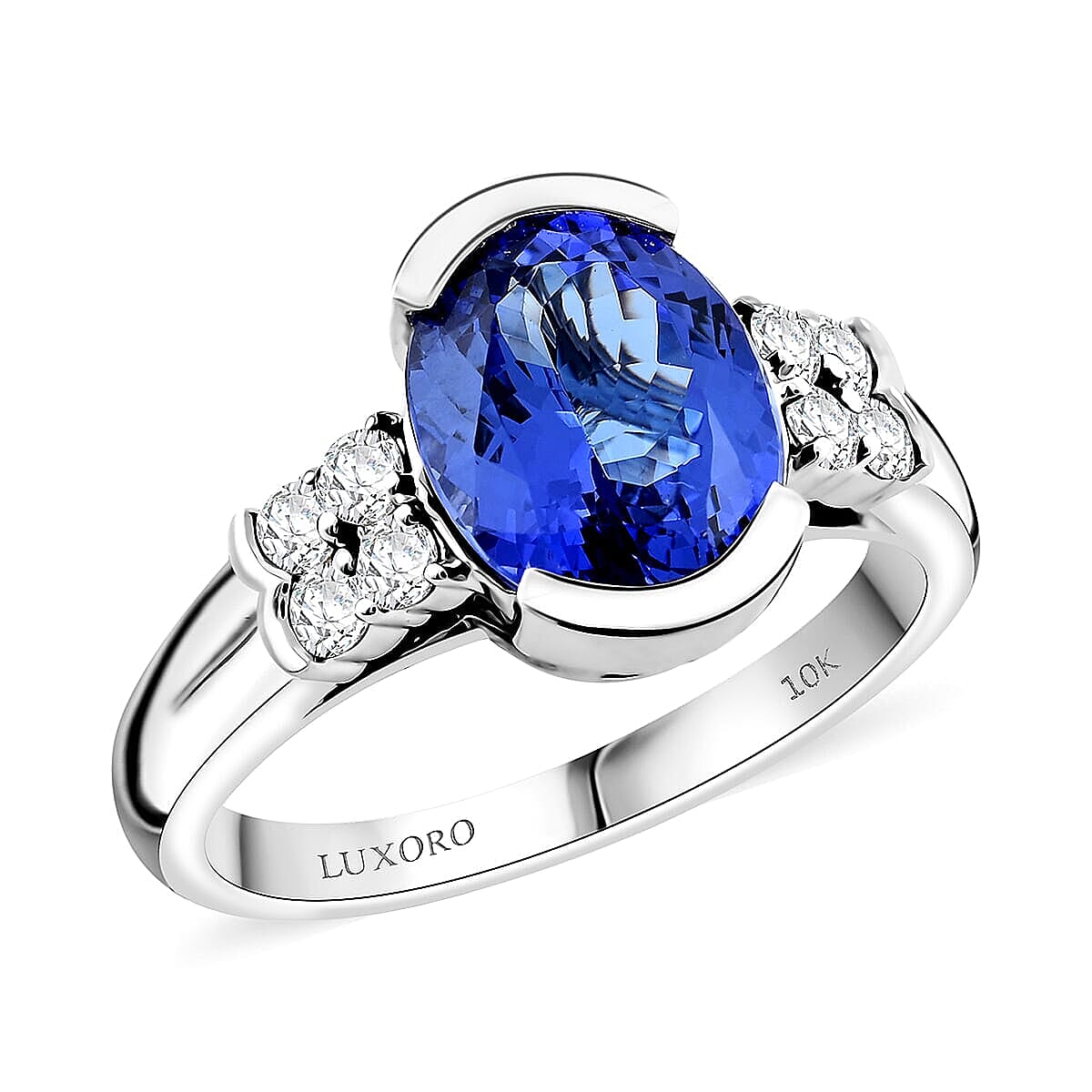 Certified & Appraised Luxoro AAA Tanzanite and I2 Diamond 3.00 ctw Ring in 10K White Gold (Size 5.5) image number 0
