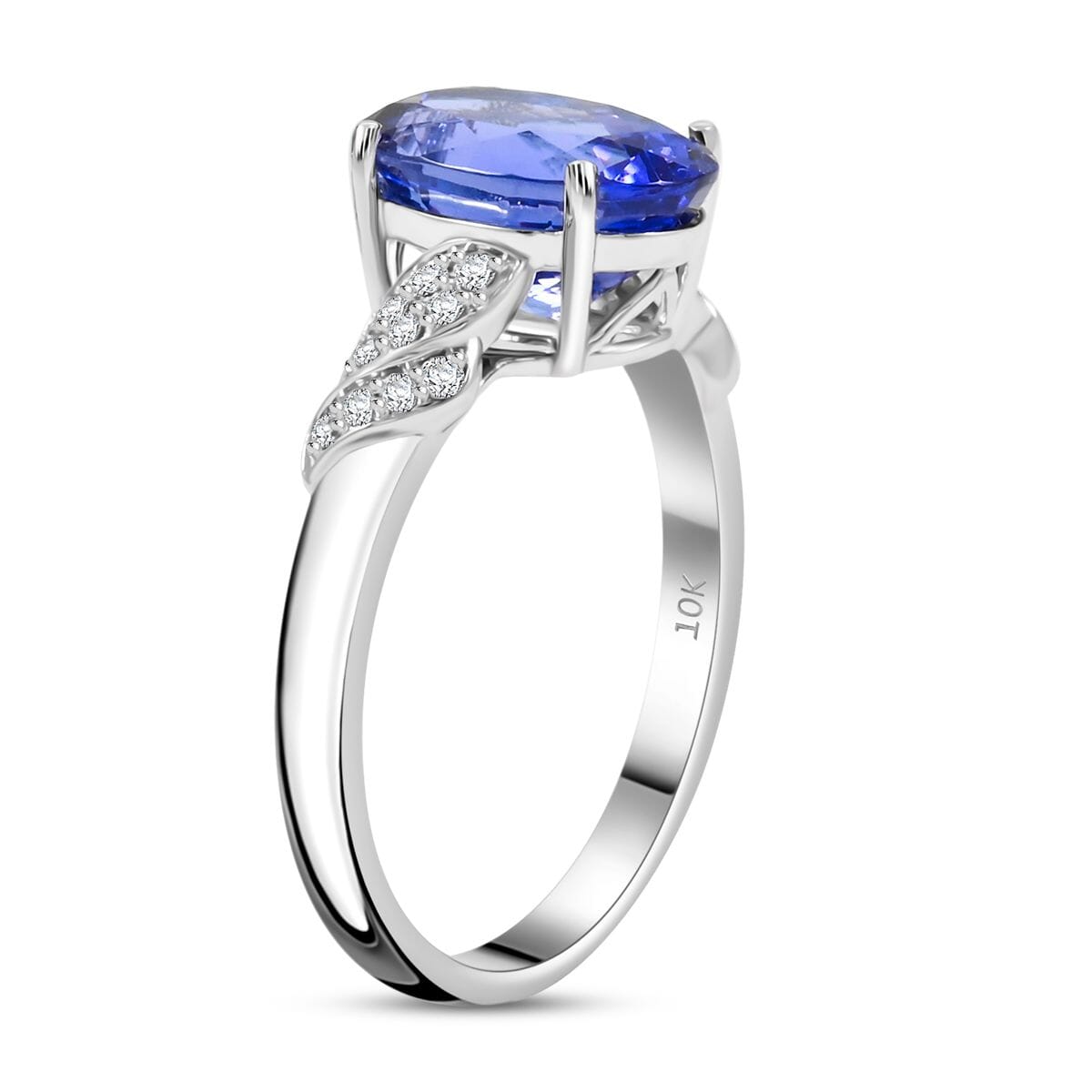 Certified & Appraised Luxoro 10K White Gold AAA Tanzanite, Diamond (I2) (0.18 cts) Ring (Size 5.5) 4.00 ctw image number 3