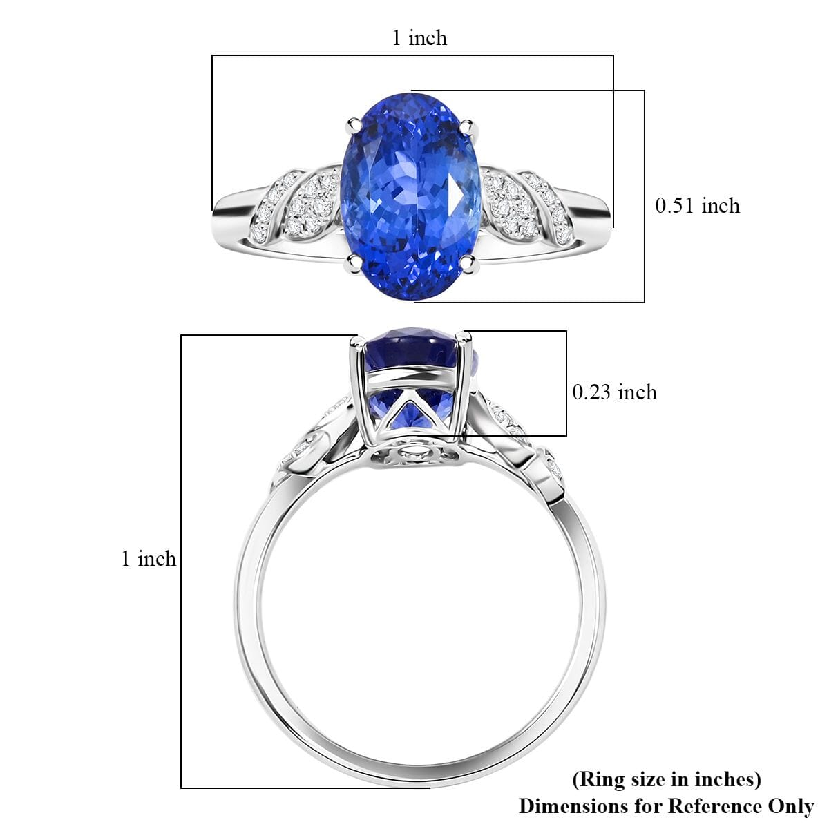 Certified & Appraised Luxoro 10K White Gold AAA Tanzanite, Diamond (I2) (0.18 cts) Ring (Size 5.5) 4.00 ctw image number 5