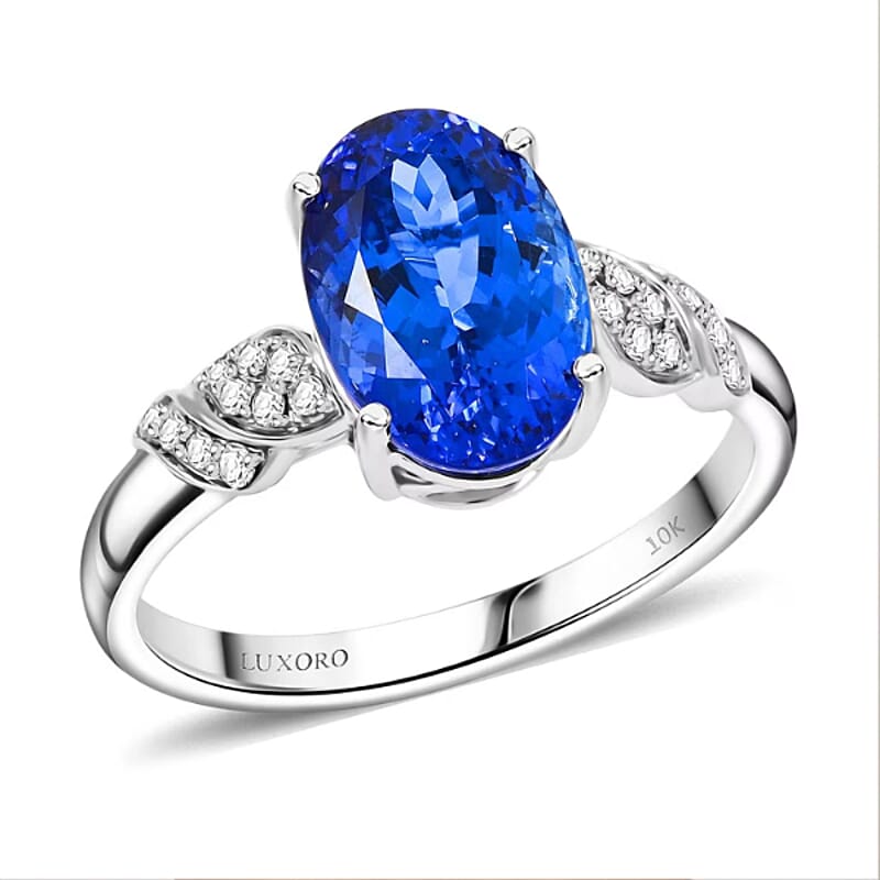 Certified & Appraised Luxoro AAA Tanzanite and I2 Diamond 4.00 ctw Ring in 10K White Gold (Size 7.0)