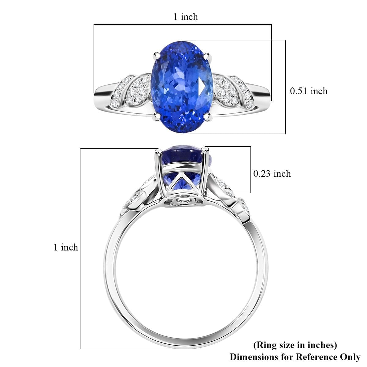 Certified & Appraised Luxoro AAA Tanzanite and I2 Diamond 4.00 ctw Ring in 10K White Gold (Size 7.0) image number 5