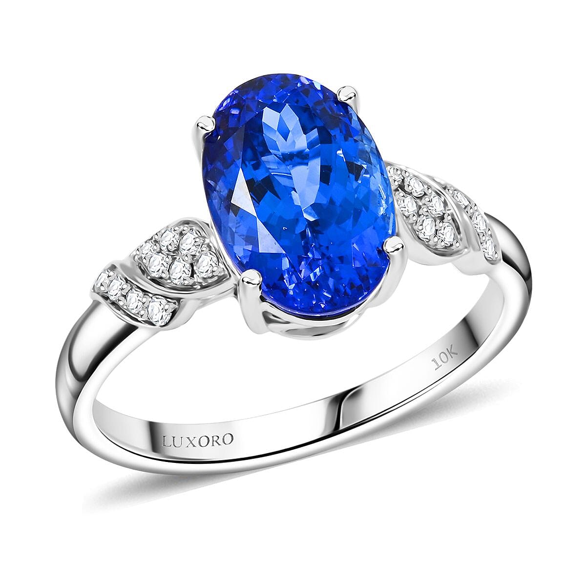Certified & Appraised Luxoro 10K White Gold AAA Tanzanite, Diamond (I2) (0.18 cts) Ring (Size 9.5) 4.00 ctw image number 0