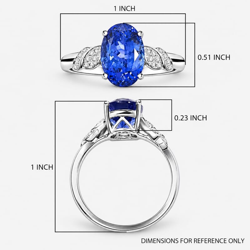 Certified & Appraised Luxoro 10K White Gold AAA Tanzanite, Diamond (I2) (0.18 cts) Ring (Size 9.5) 4.00 ctw
