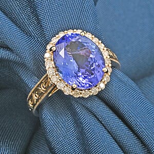 Certified & Appraised Luxoro AAA Tanzanite and I2 Diamond 5.05 ctw Ring in 10K Yellow Gold (Size 10.0)
