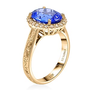 Certified & Appraised Luxoro 10K Yellow Gold AAA Tanzanite, Diamond (I2) (0.33 cts) Ring (Size 5.5) 5.05 ctw