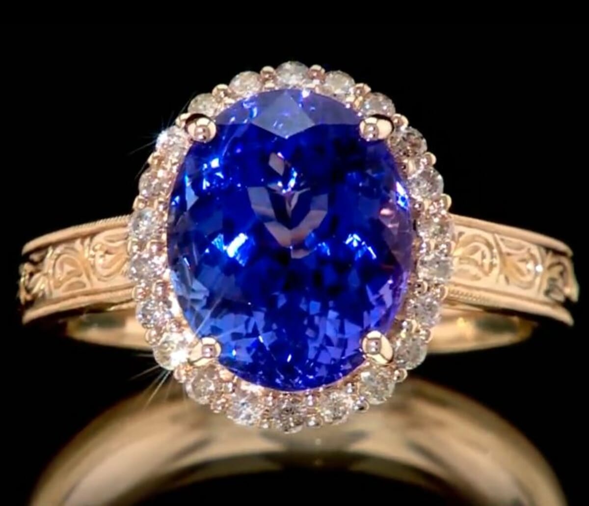Certified & Appraised Luxoro AAA Tanzanite and I2 Diamond 5.05 ctw Ring in 10K Yellow Gold (Size 6.0) image number 0
