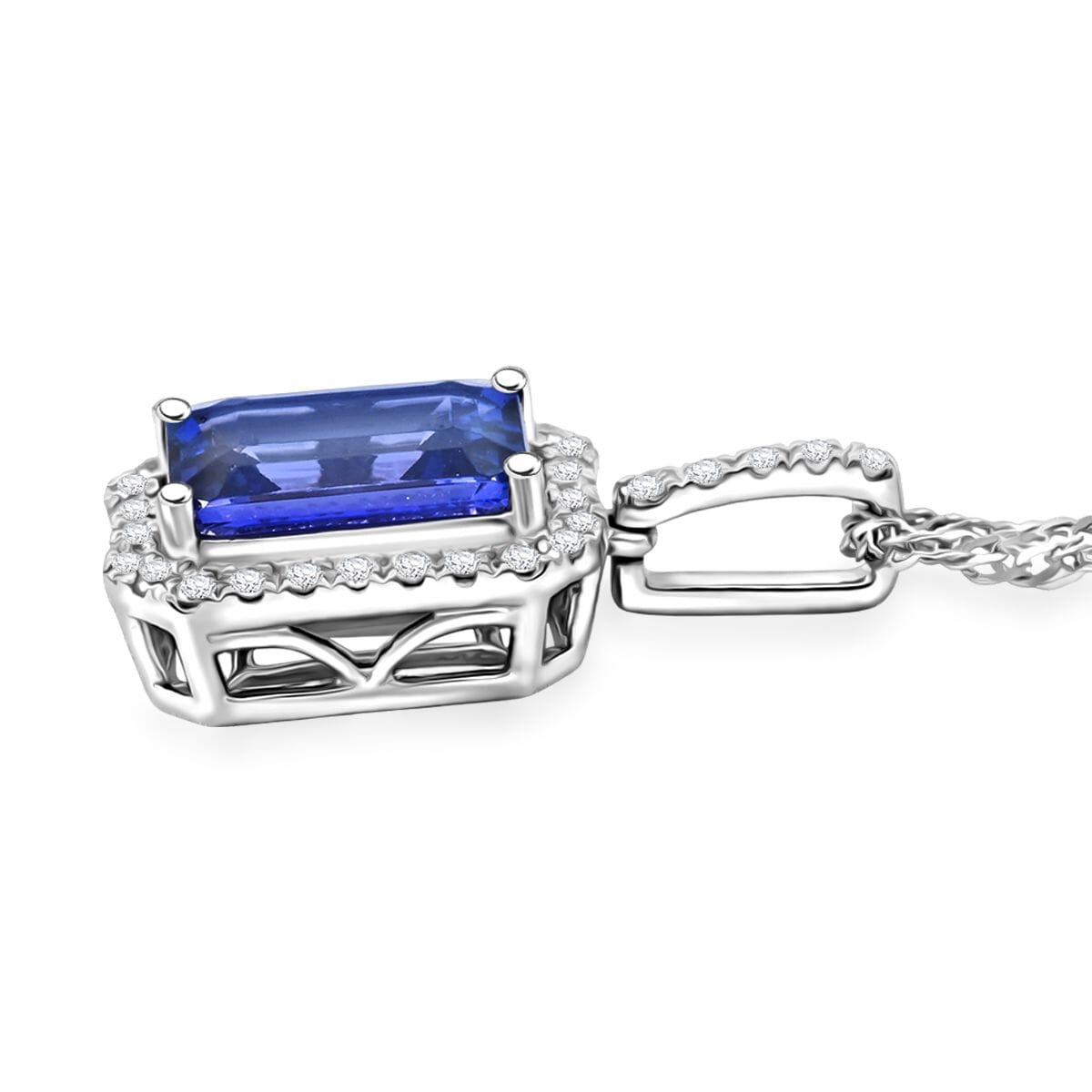 Certified & Appraised Rhapsody AAAA Tanzanite and E-F VS Diamond 2.90 ctw Pendant Necklace (18 Inches) in 950 Platinum image number 3