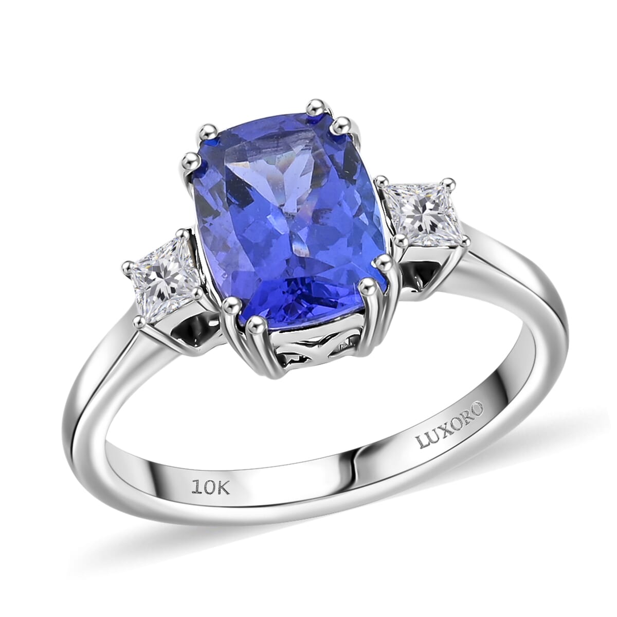Certified & Appraised Luxoro 10K White Gold AAA Tanzanite, Diamond (I2) (0.20 cts) Ring (Size 10.0) 2.25 ctw image number 0