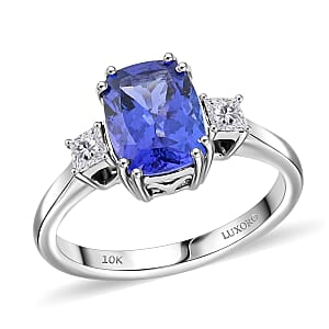 Certified & Appraised Luxoro 10K White Gold AAA Tanzanite, Diamond (I2) (0.20 cts) Ring (Size 10.5) 2.25 ctw