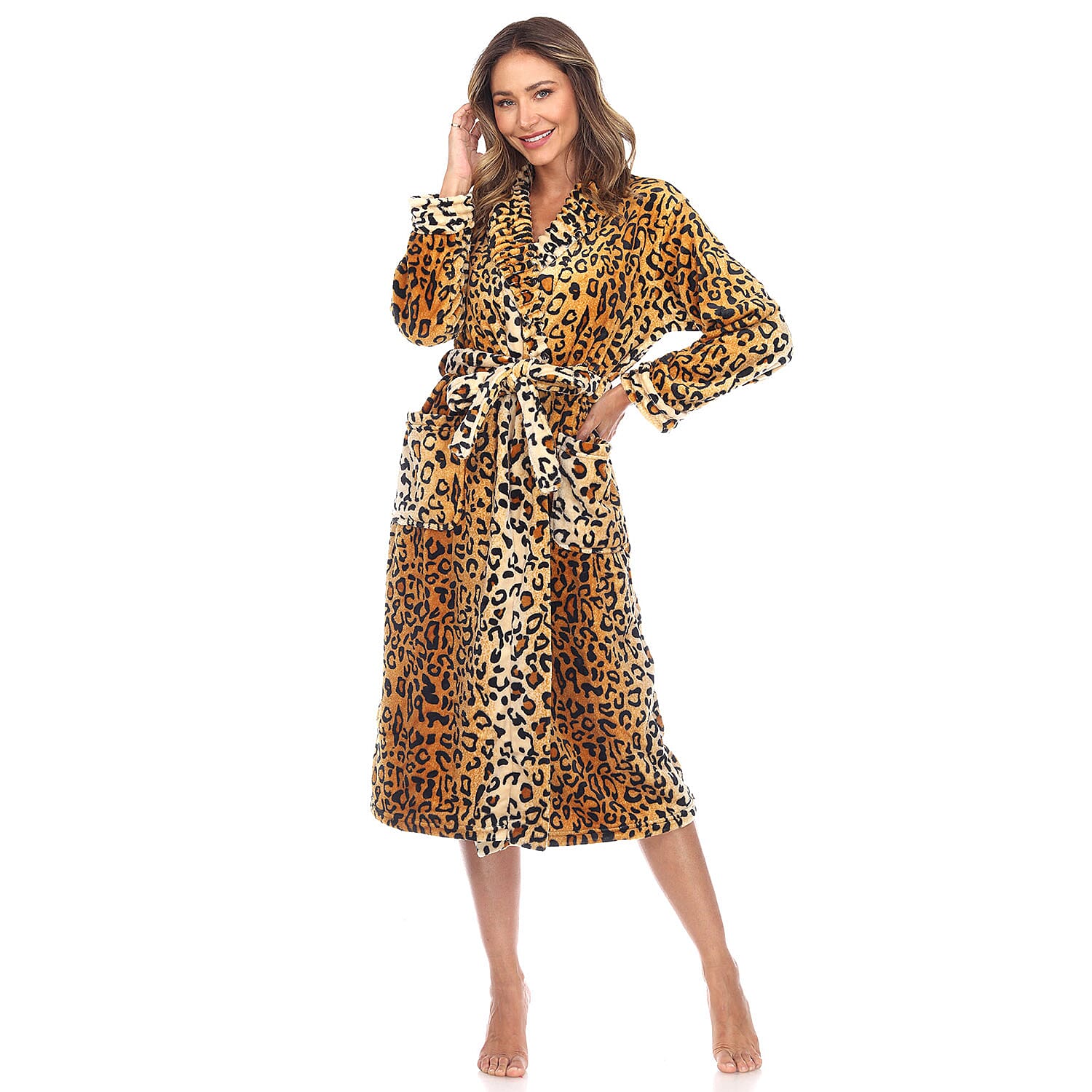 White Mark Brown Leopard Lounge Robe  S/M
