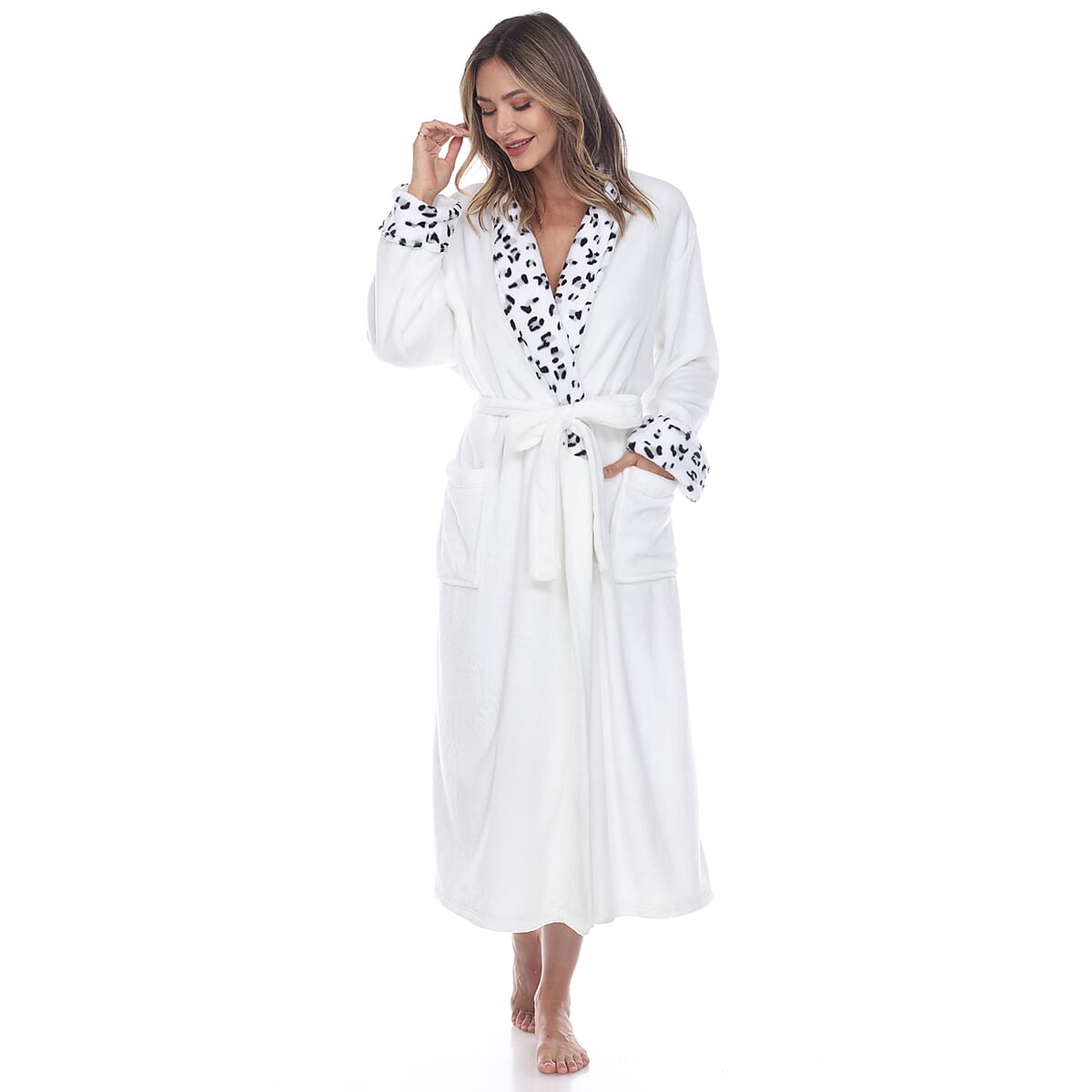 Buy White Mark White Leopard Lounge Robe S/M at ShopLC.