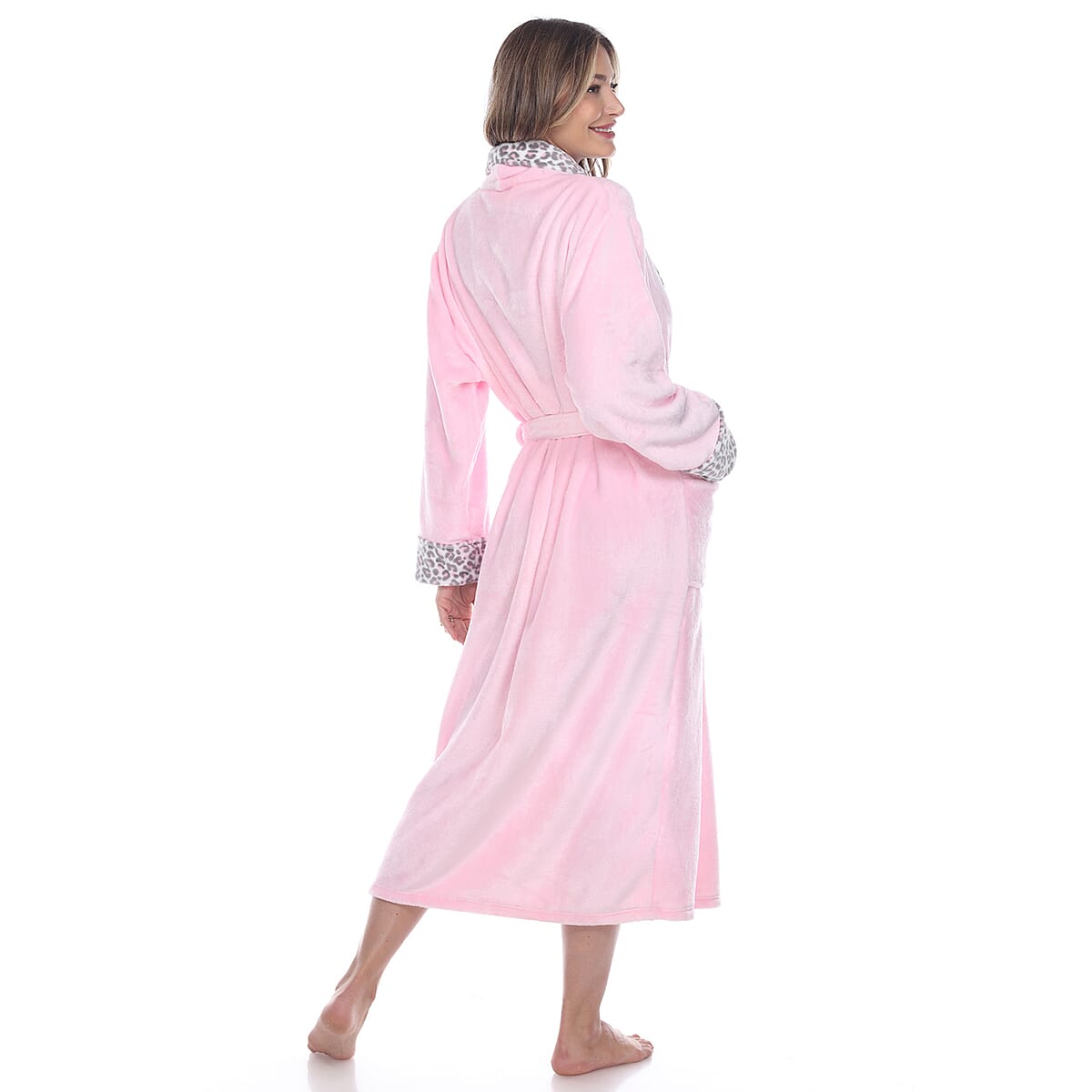 White Mark Pink Leopard Lounge Robe S/M image number 1