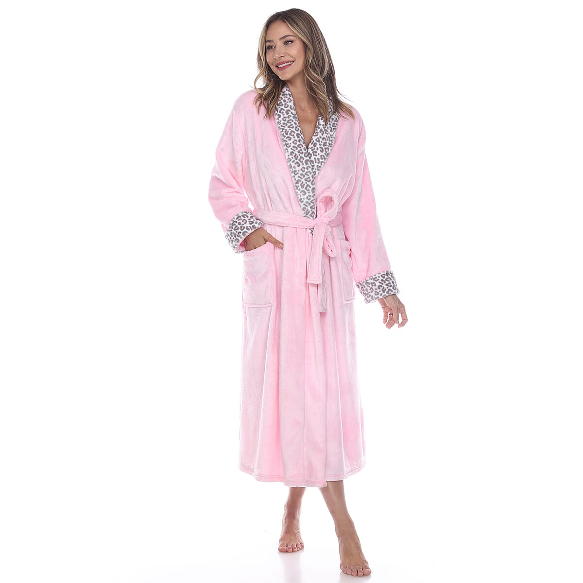 White Mark Pink Leopard Lounge Robe S/M image number 2