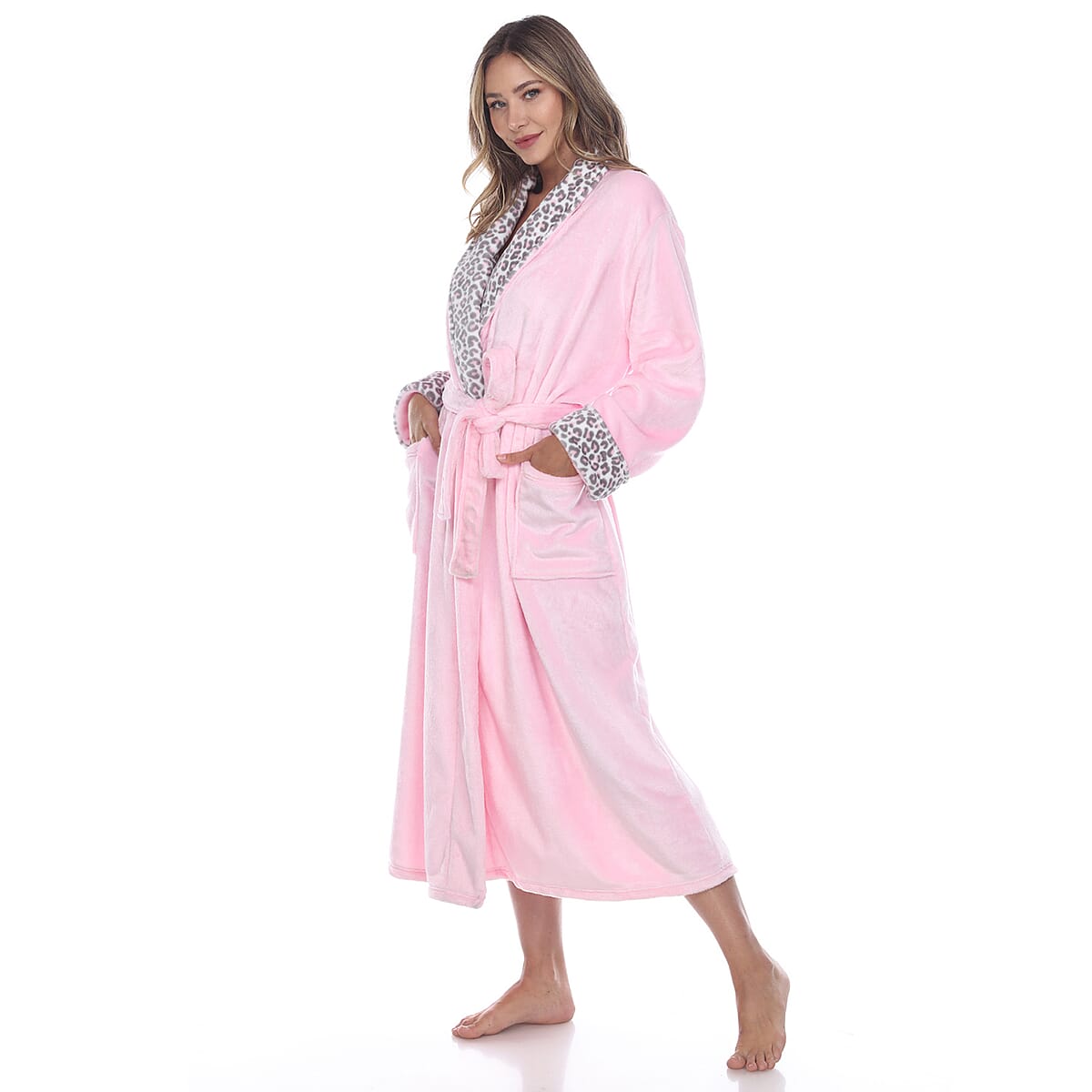 White Mark Pink Leopard Lounge Robe S/M image number 3