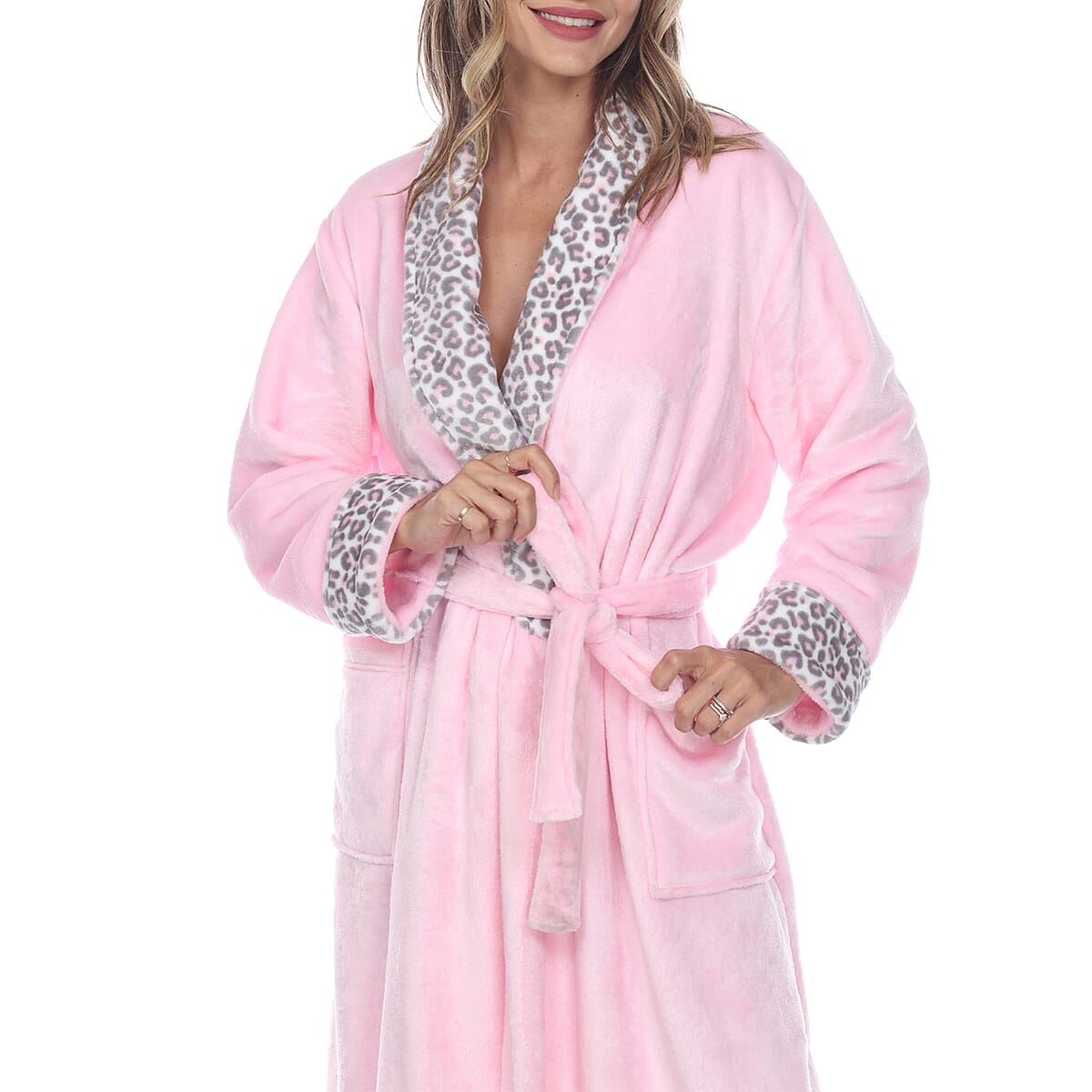 White Mark Pink Leopard Lounge Robe 2X/3X image number 4