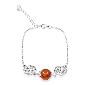 Baltic Amber Floral Round Bracelet in Sterling Silver (6.00 In)