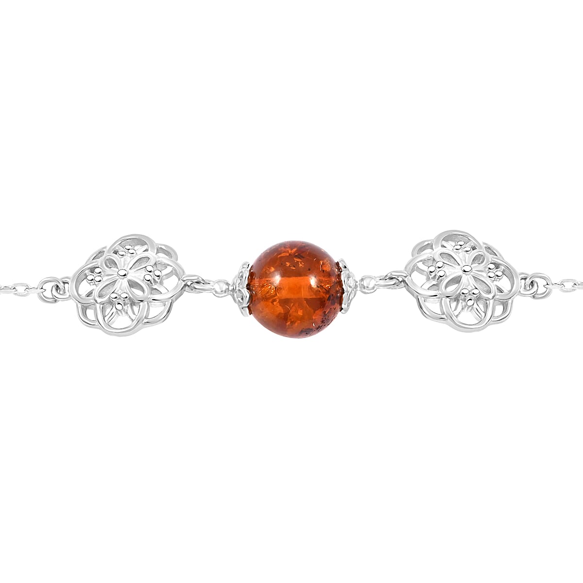 Baltic Amber Floral Round Bracelet in Sterling Silver (6.00 In) image number 2