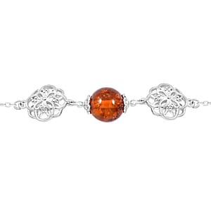 Baltic Amber Floral Round Bracelet in Sterling Silver (6.00 In)