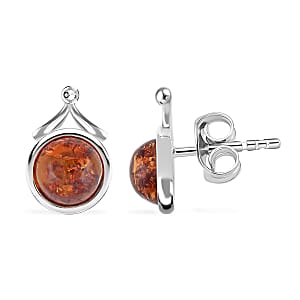 Baltic Amber Round Earrings in Sterling Silver