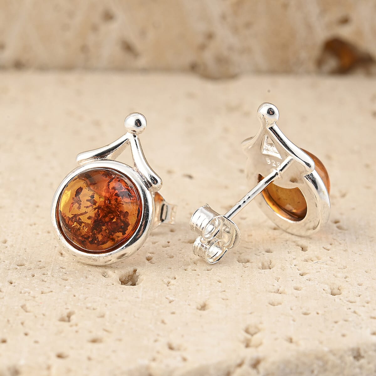 Baltic Amber Round Earrings in Sterling Silver image number 1