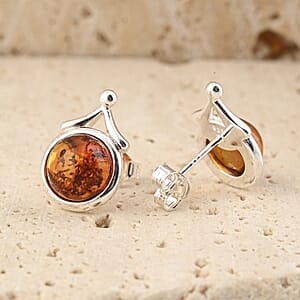 Baltic Amber Round Earrings in Sterling Silver