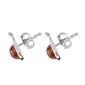 Baltic Amber Round Earrings in Sterling Silver
