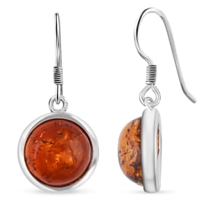 Baltic Amber Round Earrings in Sterling Silver