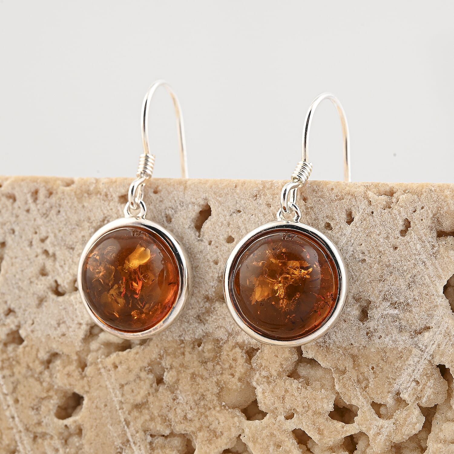 Amber Round Earrings in Sterling Silver
