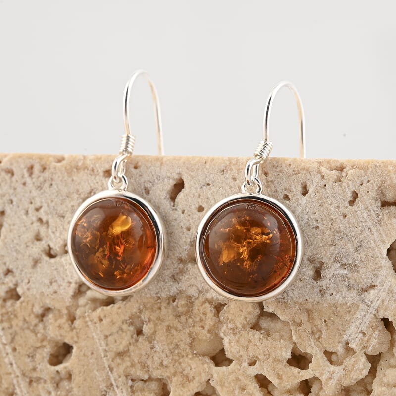 Amber Round Earrings in Sterling Silver