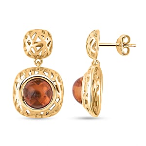 Baltic Amber Round Earrings in 14K YG Over Sterling Silver