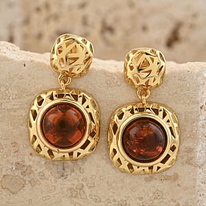 Baltic Amber Round Earrings in 14K YG Over Sterling Silver