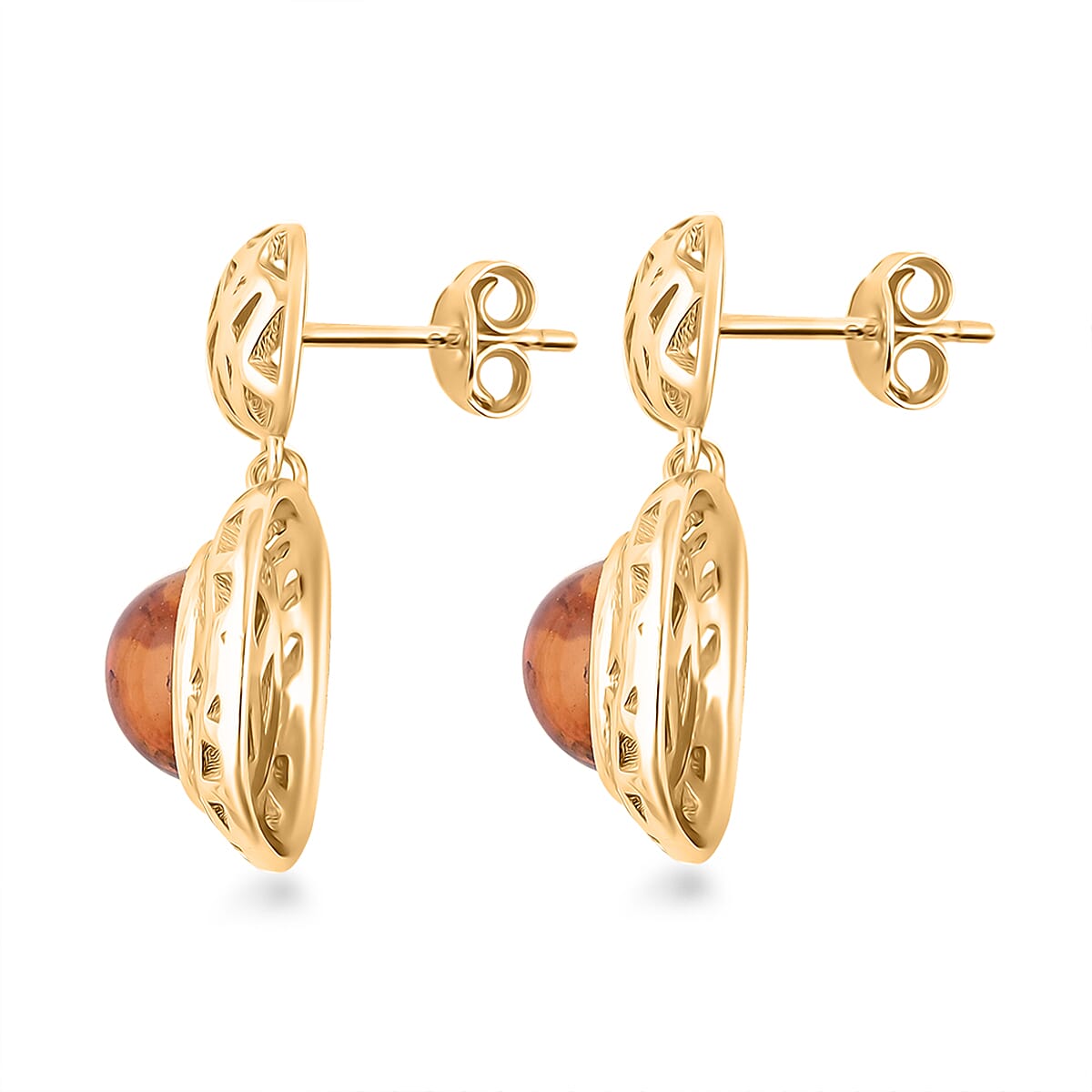 Baltic Amber Round Earrings in 14K YG Over Sterling Silver image number 3