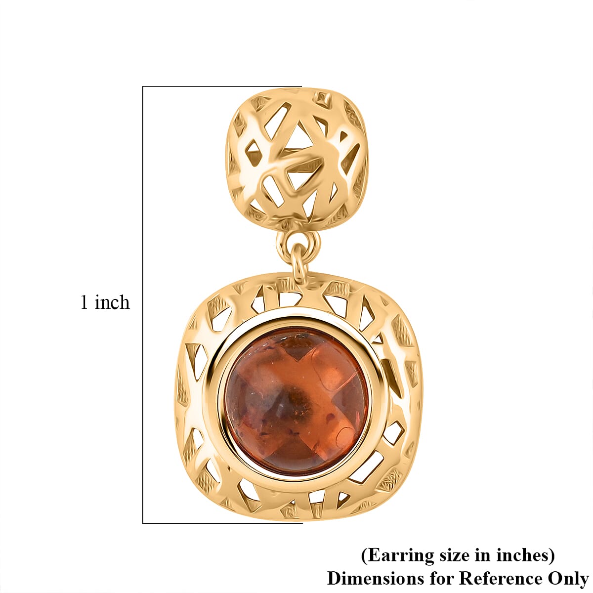 Baltic Amber Round Earrings in 14K YG Over Sterling Silver image number 4