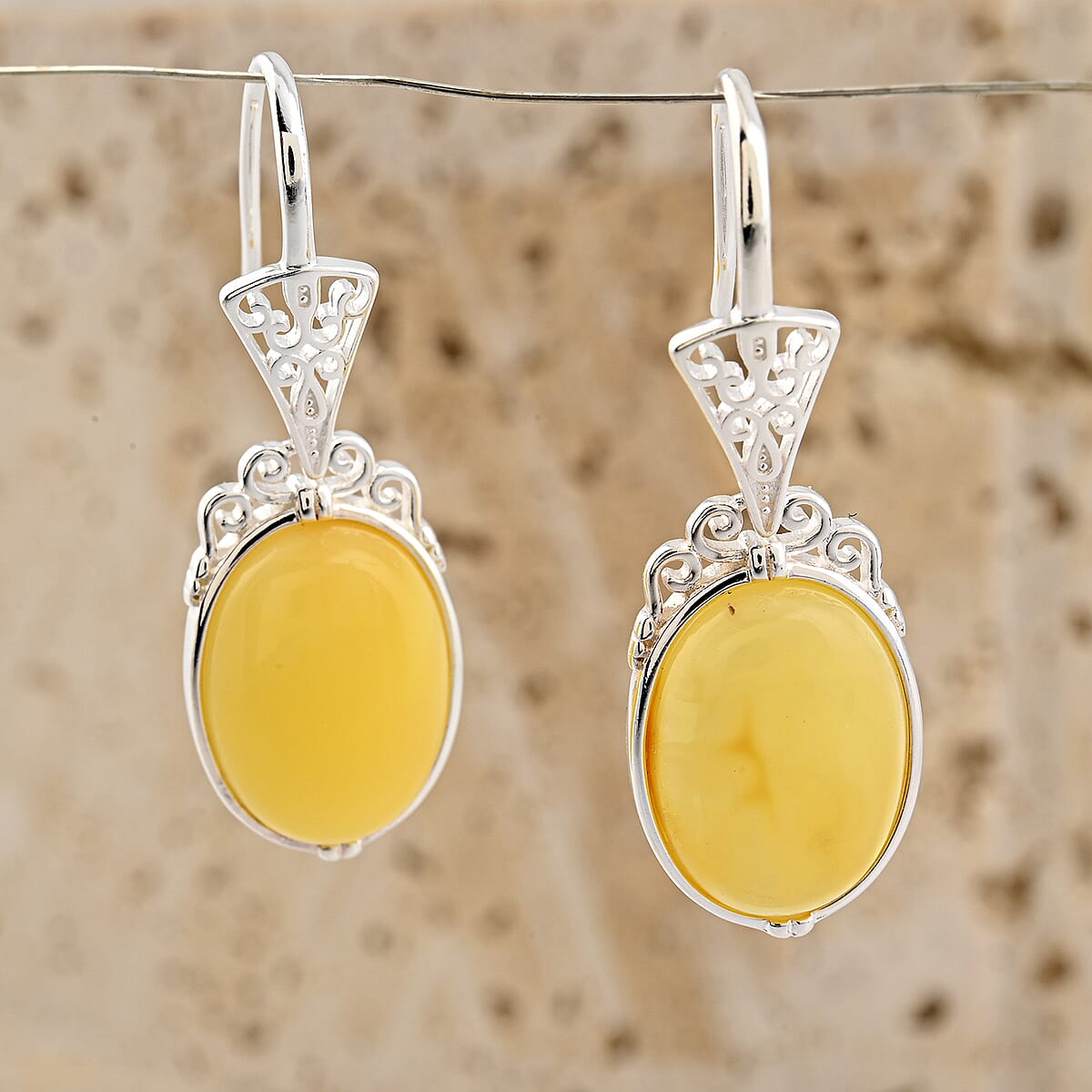 Butterscotch Amber Earrings in Sterling Silver image number 1