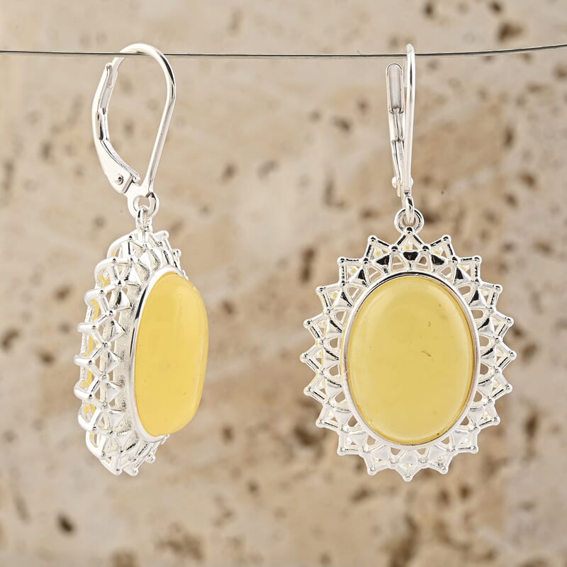 Butterscotch Amber Halo Earrings in Sterling Silver