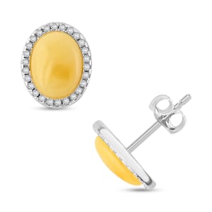Butterscotch Amber and Crystal Oval Earrings in Sterling Silver