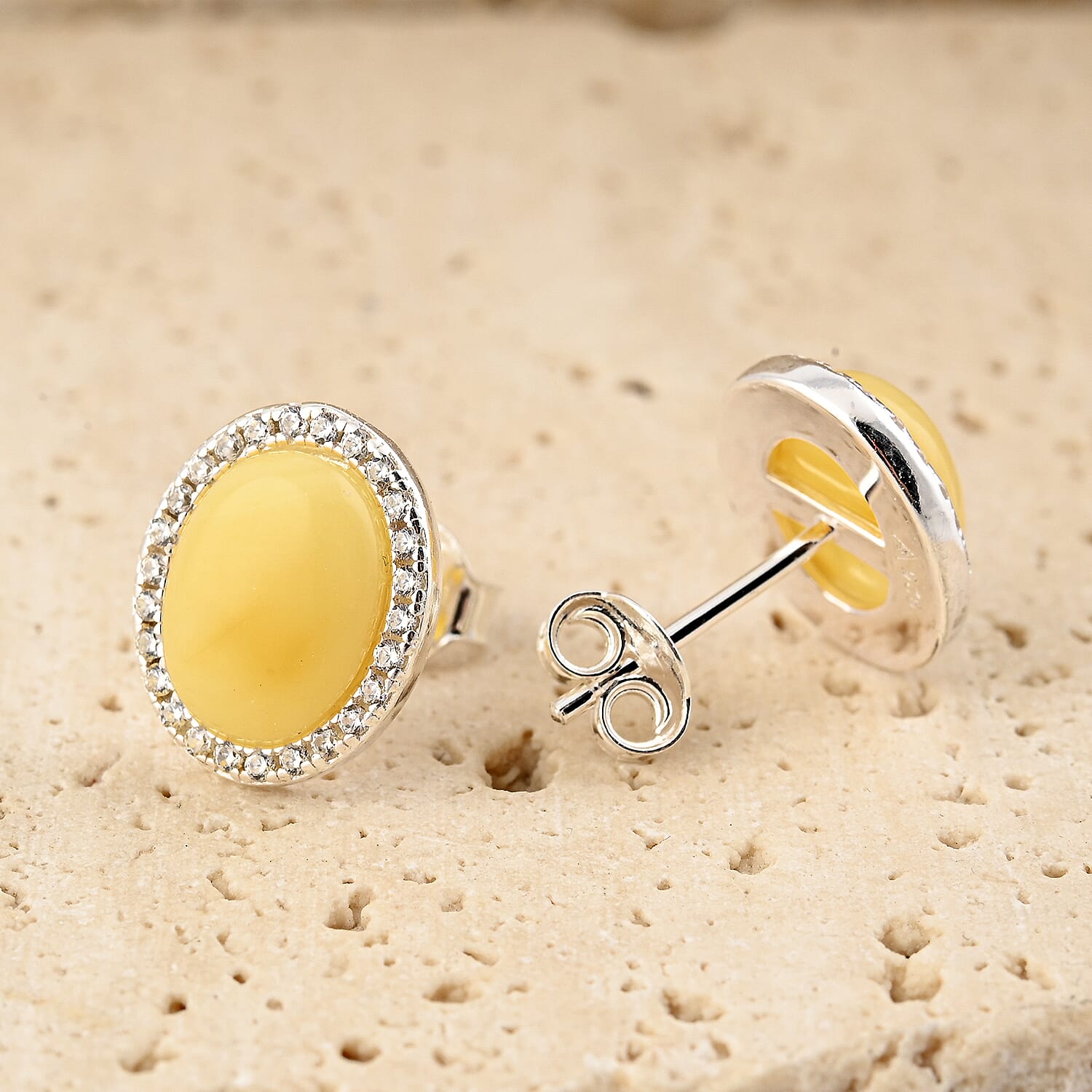Butterscotch Amber and Crystal Oval Earrings in Sterling Silver