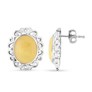 Butterscotch Amber Oval Earrings in Sterling Silver