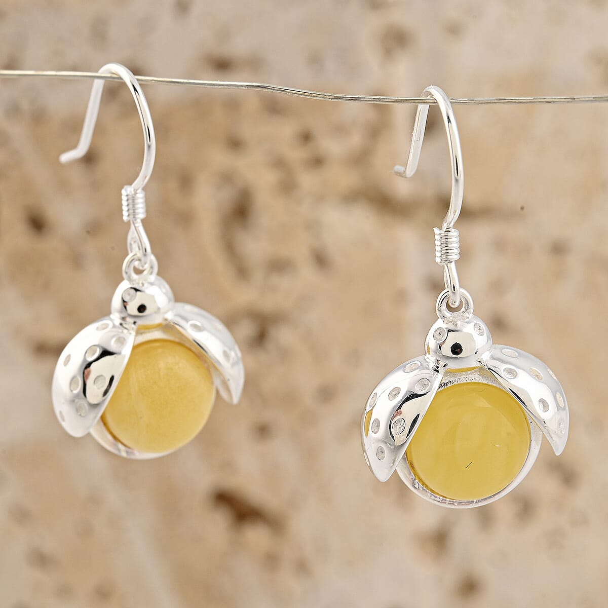 Butterscotch Amber Round Earrings in Sterling Silver image number 1