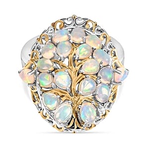 Ethiopian Welo Opal 2.12 ctw Cluster Ring in Rhodium Over Sterling Silver (Size 8)