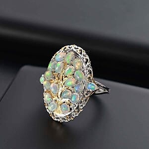 Ethiopian Welo Opal 2.12 ctw Cluster Ring in Rhodium Over Sterling Silver (Size 8)