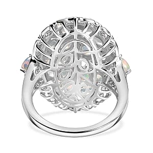 Ethiopian Welo Opal 2.12 ctw Cluster Ring in Rhodium Over Sterling Silver (Size 8)