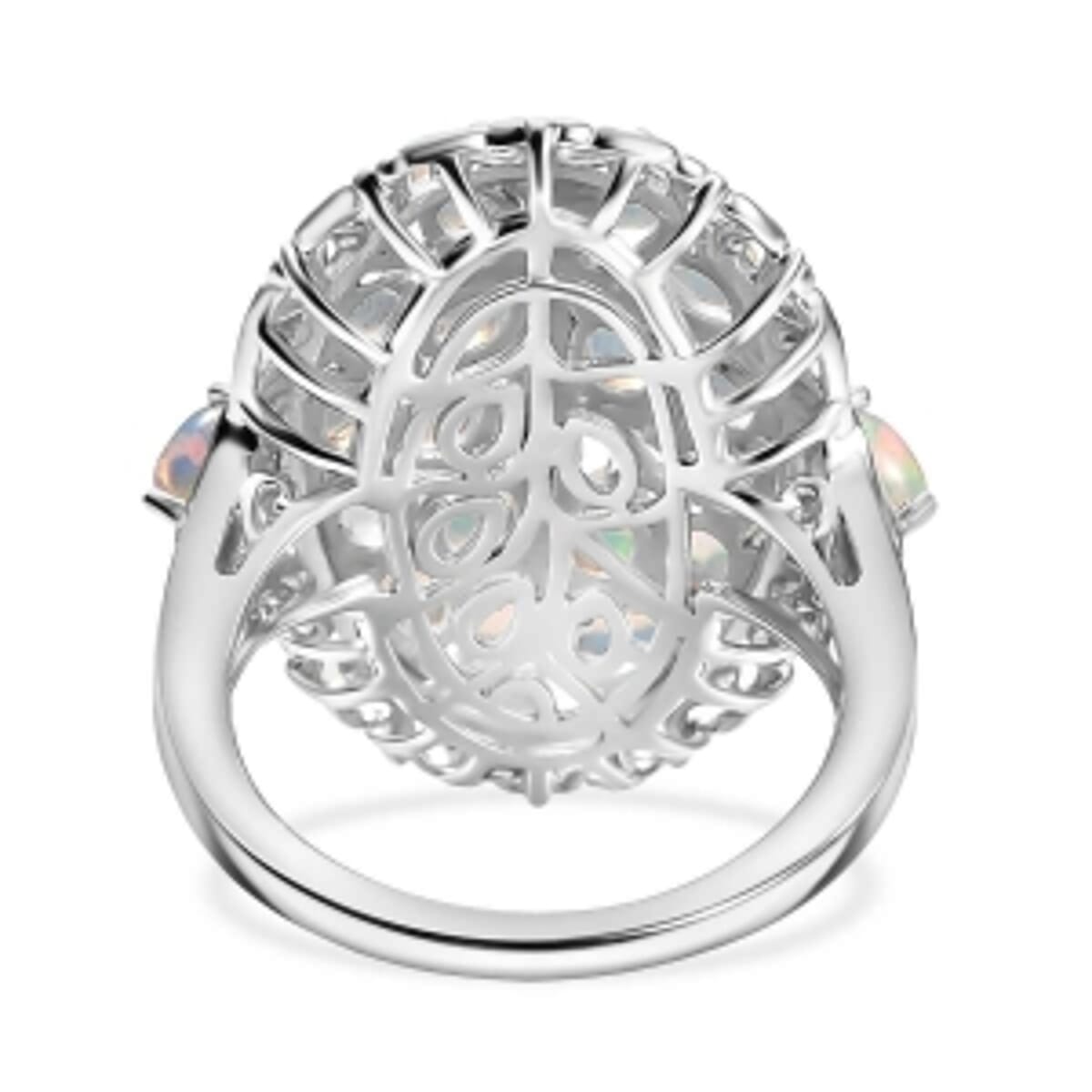 Ethiopian Welo Opal 2.12 ctw Cluster Ring in Rhodium Over Sterling Silver (Size 8) image number 5