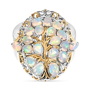 Ethiopian Welo Opal 2.12 ctw Cluster Ring in Rhodium Over Sterling Silver (Size 9)