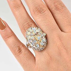 Ethiopian Welo Opal 2.12 ctw Cluster Ring in Rhodium Over Sterling Silver (Size 9)