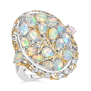 Ethiopian Welo Opal 2.12 ctw Cluster Ring in Rhodium Over Sterling Silver (Size 9)
