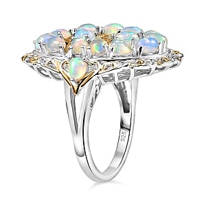 Ethiopian Welo Opal 2.12 ctw Cluster Ring in Rhodium Over Sterling Silver (Size 9)