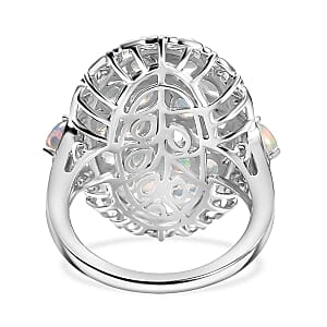 Ethiopian Welo Opal 2.12 ctw Cluster Ring in Rhodium Over Sterling Silver (Size 9)