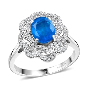 D'Joy Malgache Neon Apatite and White Zircon 2.60 ctw Ocean Bloom Ring in Rhodium Over Sterling Silver (Size 10.0)