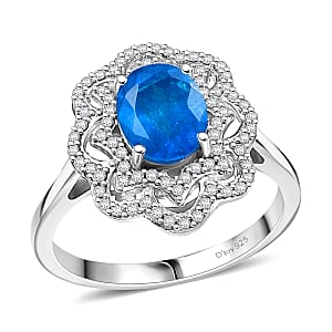 D'Joy Malgache Neon Apatite and White Zircon 2.60 ctw Ocean Bloom Ring in Rhodium Over Sterling Silver (Size 9.0)
